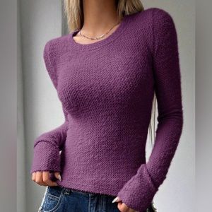 SHEIN Dazy Purple Lightweight Fuzzy Longsleeve Sweater Top - XXL